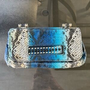 Bebe Blue and Black Clutch with Snakeskin Texture